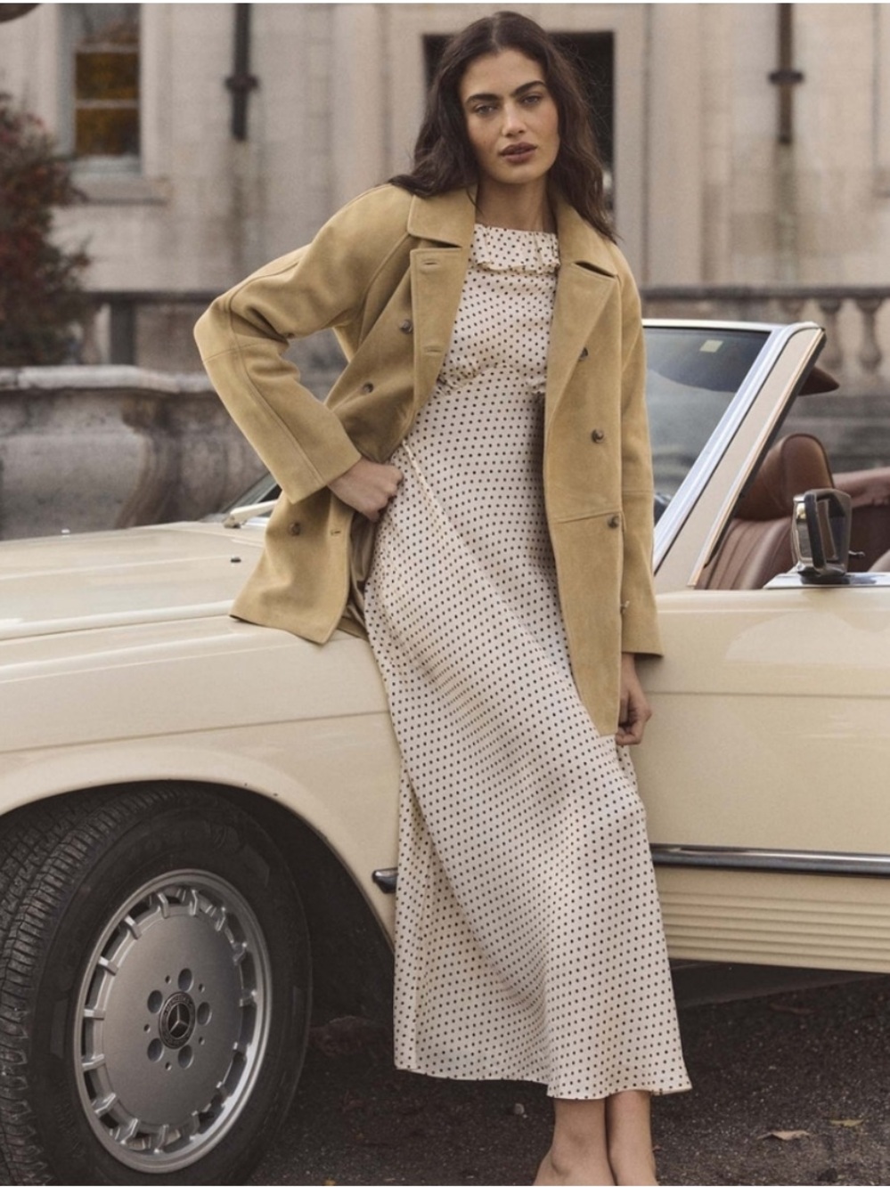DOEN Emerence Midi Dress - Creme Portia Dot Silk Ruffle Classic